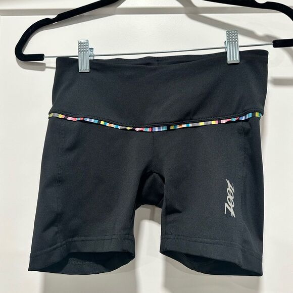 WOMENS ZOOT Elite run Black Shorts with Multicolor Trim - 4” - XS - Picture 1 of 2